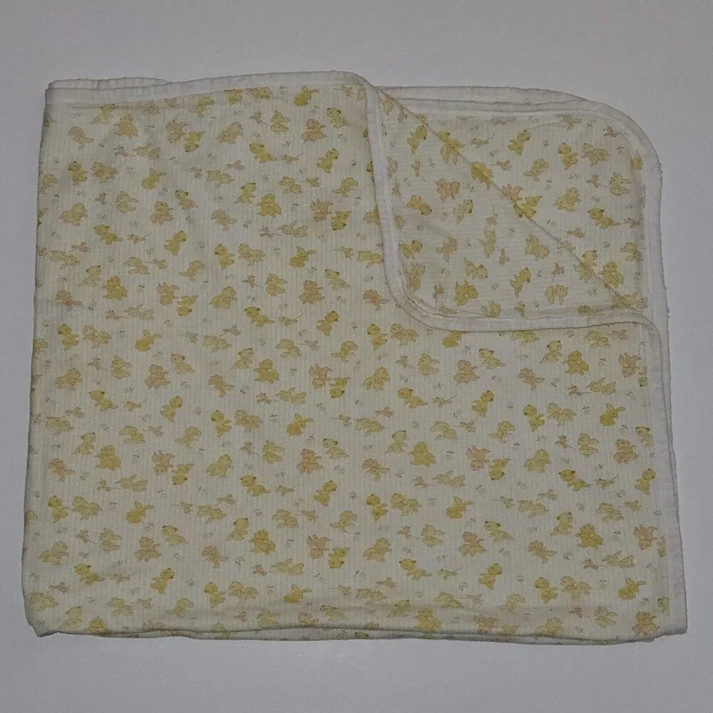 VTG Carter's Yellow Striped Baby Blanket Squirrels Bunnies Orange Cotton 36x36